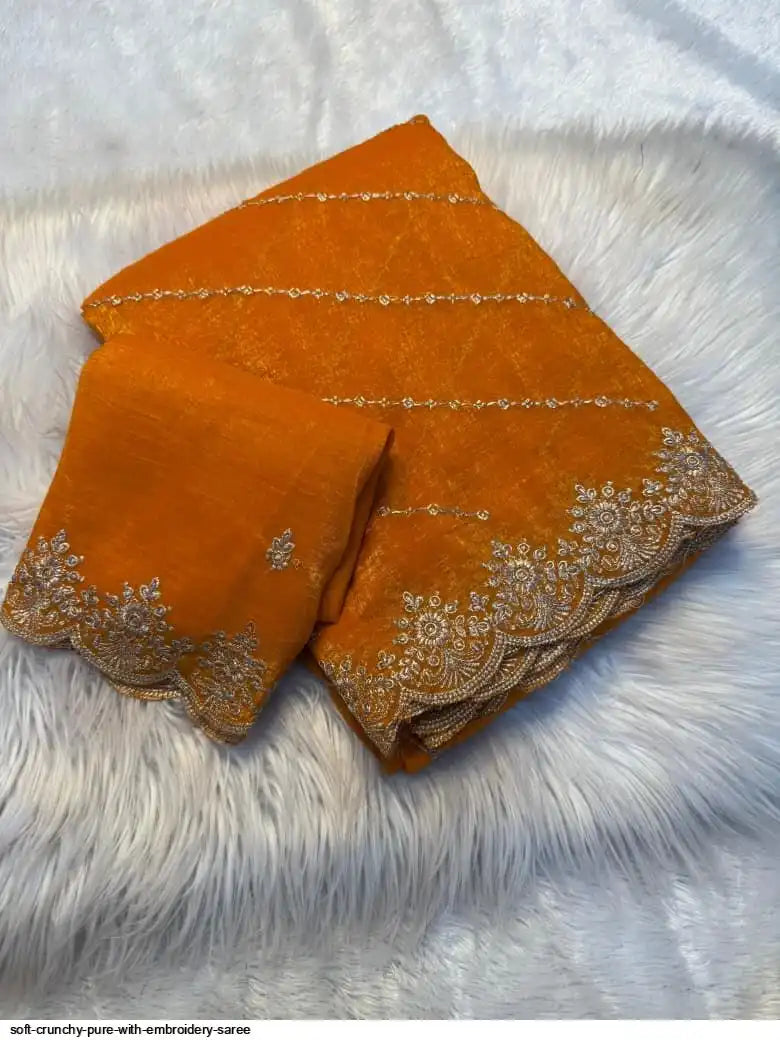 SOFT CRUNCHY PURE WITH EMBROIDERY SAREE