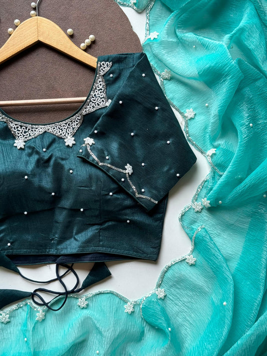 Pearls on Ocean Saree