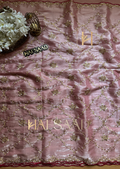 Gulabi- Satin organza saree(Pink)