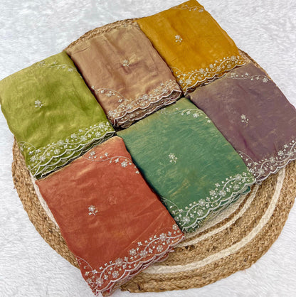 Manjari Tissue Silk Olive Saree