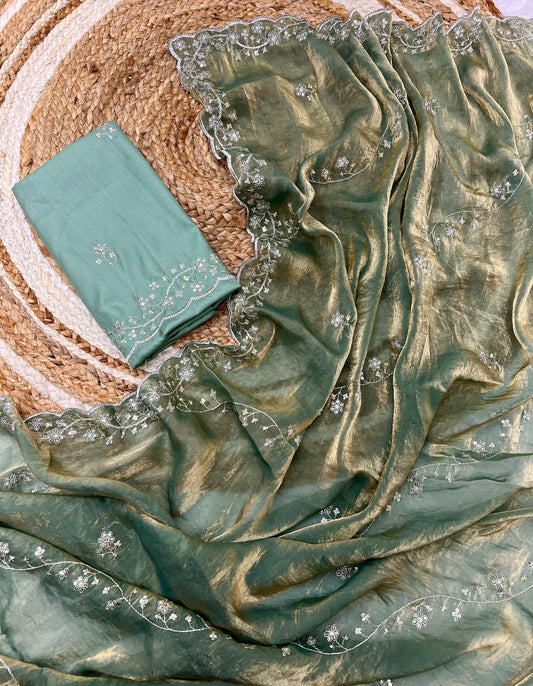Manjari Tissue Silk Green Saree
