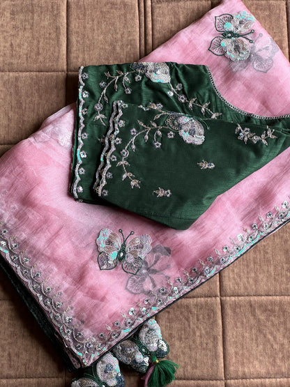 Pankhuri Pink Embellished Saree