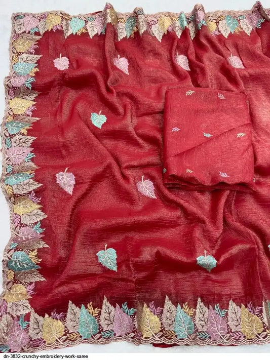 DN 3832 CRUNCHY EMBROIDERY WORK SAREE