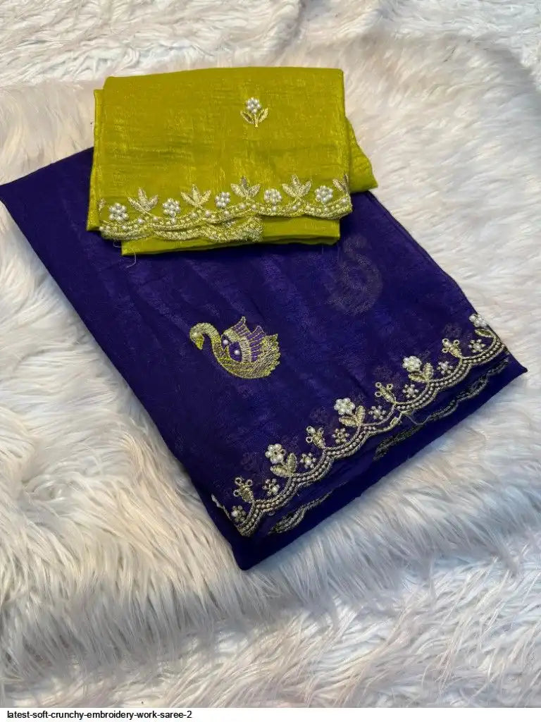LATEST SOFT CRUNCHY EMBROIDERY WORK SAREE