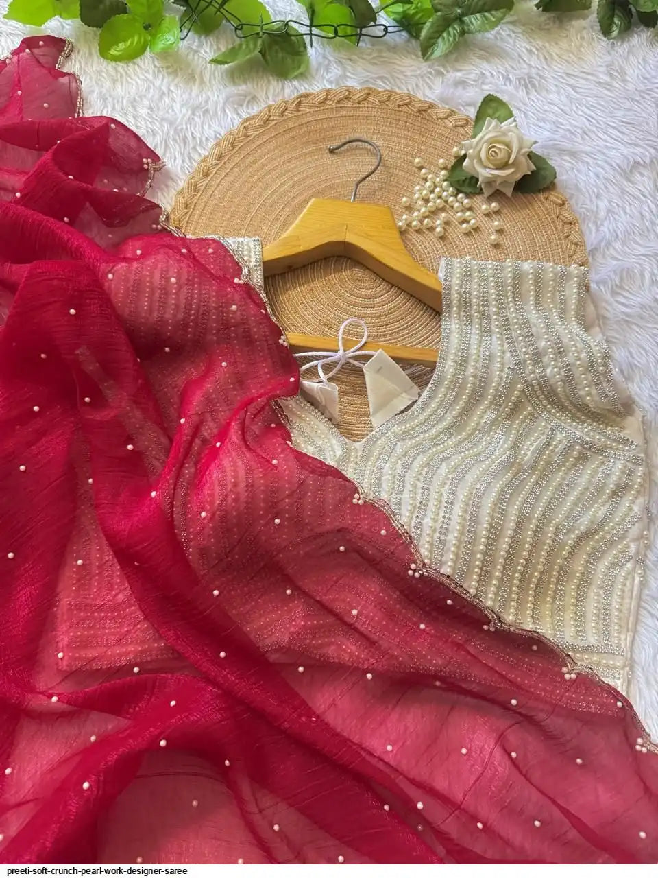 PREETI SOFT CRUNCH PEARL WORK DESIGNER SAREE