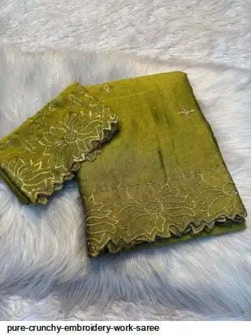 PURE CRUNCHY EMBROIDERY WORK SAREE