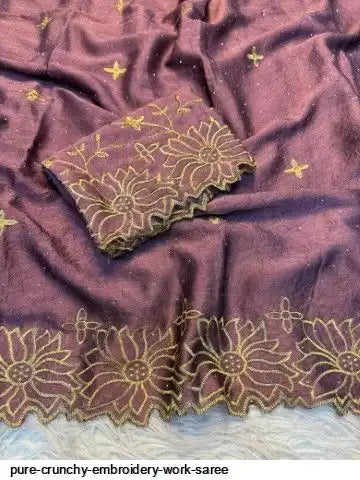 PURE CRUNCHY EMBROIDERY WORK SAREE