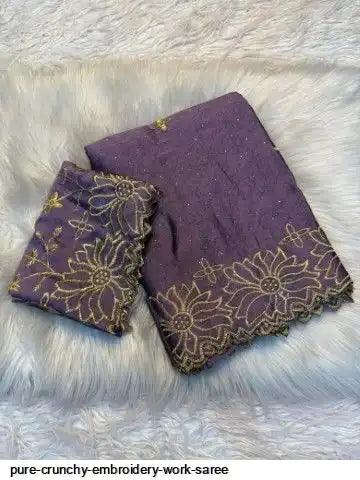 PURE CRUNCHY EMBROIDERY WORK SAREE
