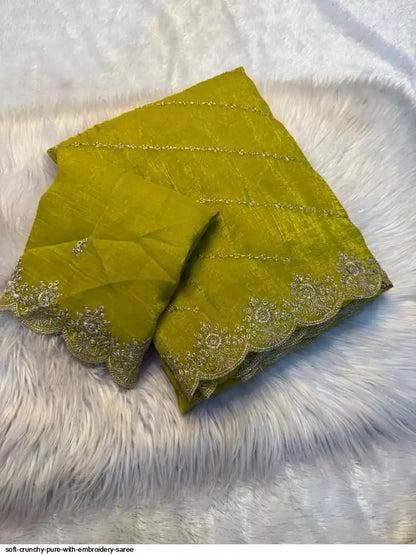 SOFT CRUNCHY PURE WITH EMBROIDERY SAREE