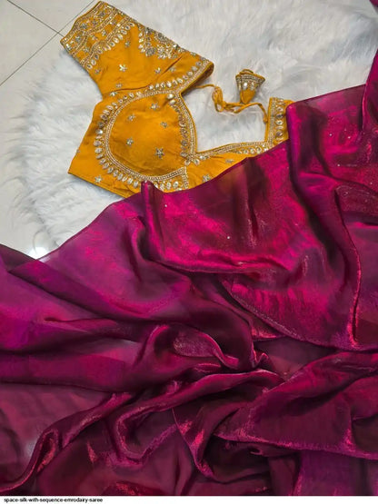 SPACE SILK WITH SEQUENCE EMRODAIRY SAREE