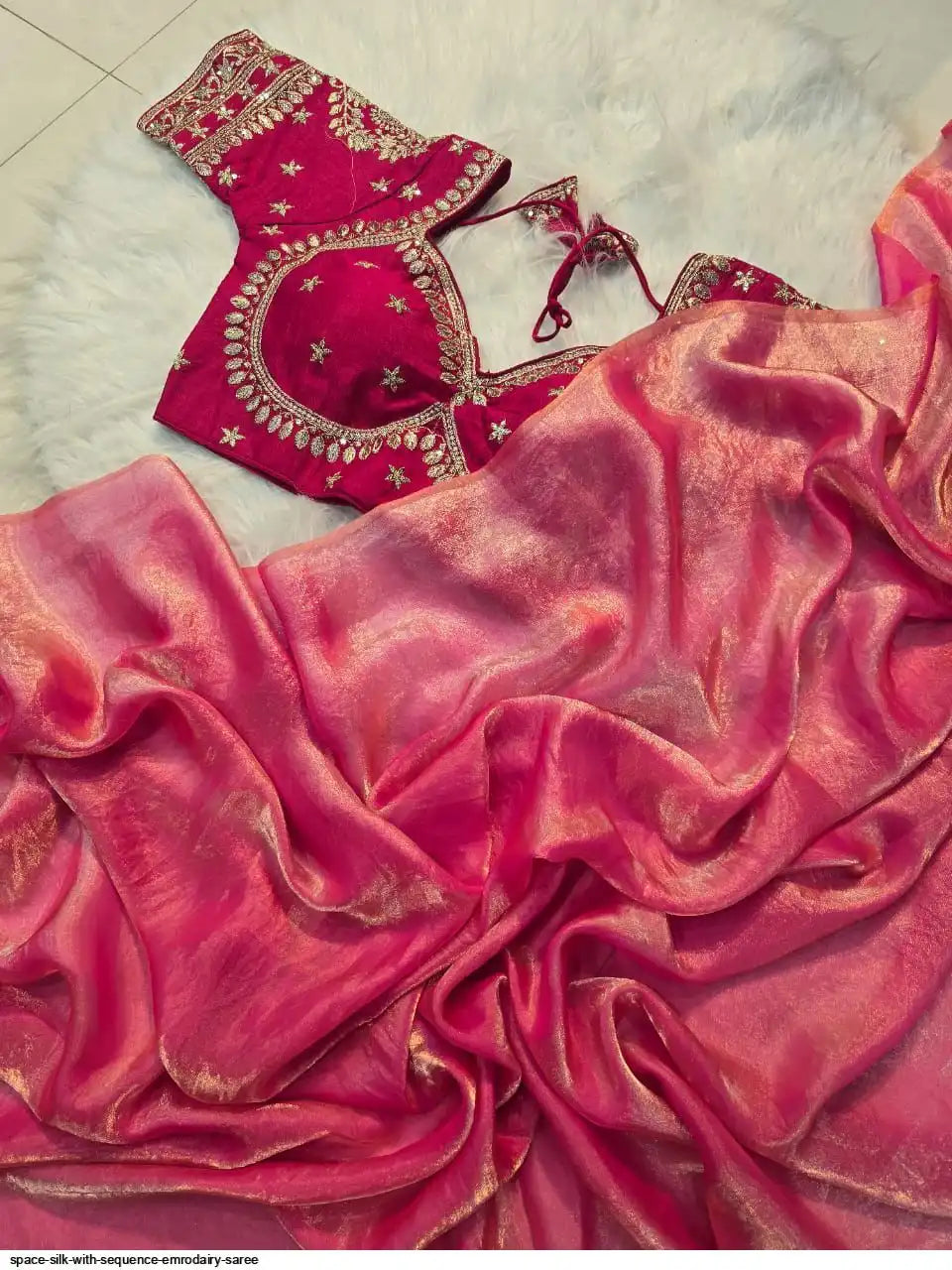 SPACE SILK WITH SEQUENCE EMRODAIRY SAREE