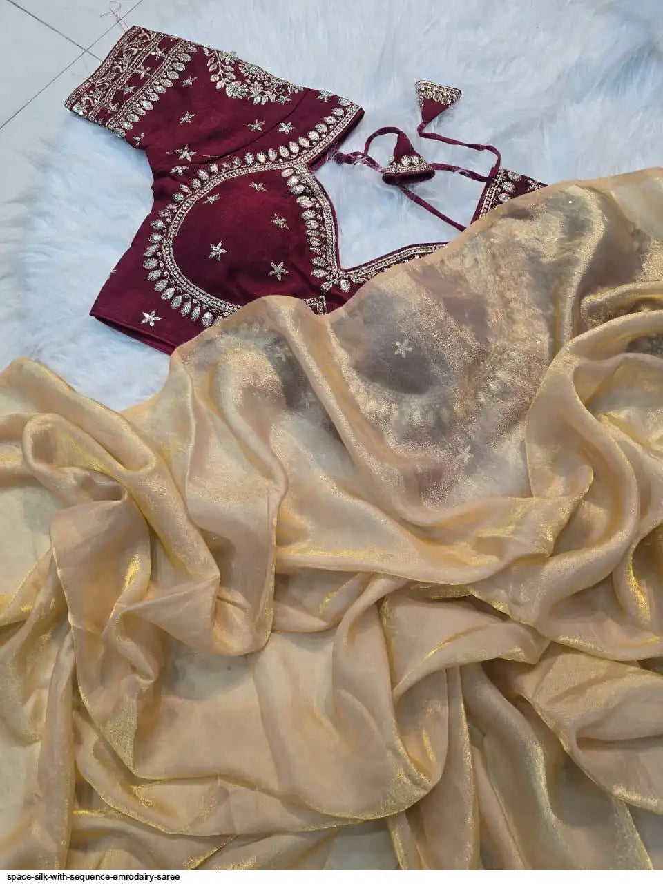 SPACE SILK WITH SEQUENCE EMRODAIRY SAREE