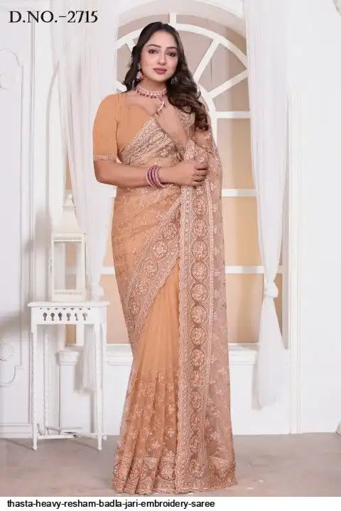 THASTA HEAVY RESHAM BADLA JARI EMBROIDERY SAREE