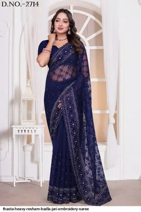 THASTA HEAVY RESHAM BADLA JARI EMBROIDERY SAREE