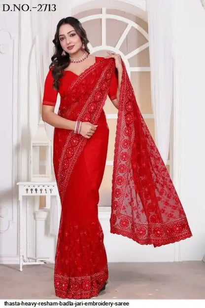 THASTA HEAVY RESHAM BADLA JARI EMBROIDERY SAREE