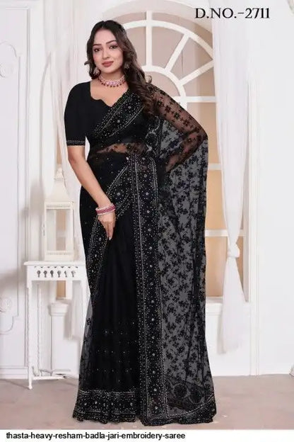 THASTA HEAVY RESHAM BADLA JARI EMBROIDERY SAREE